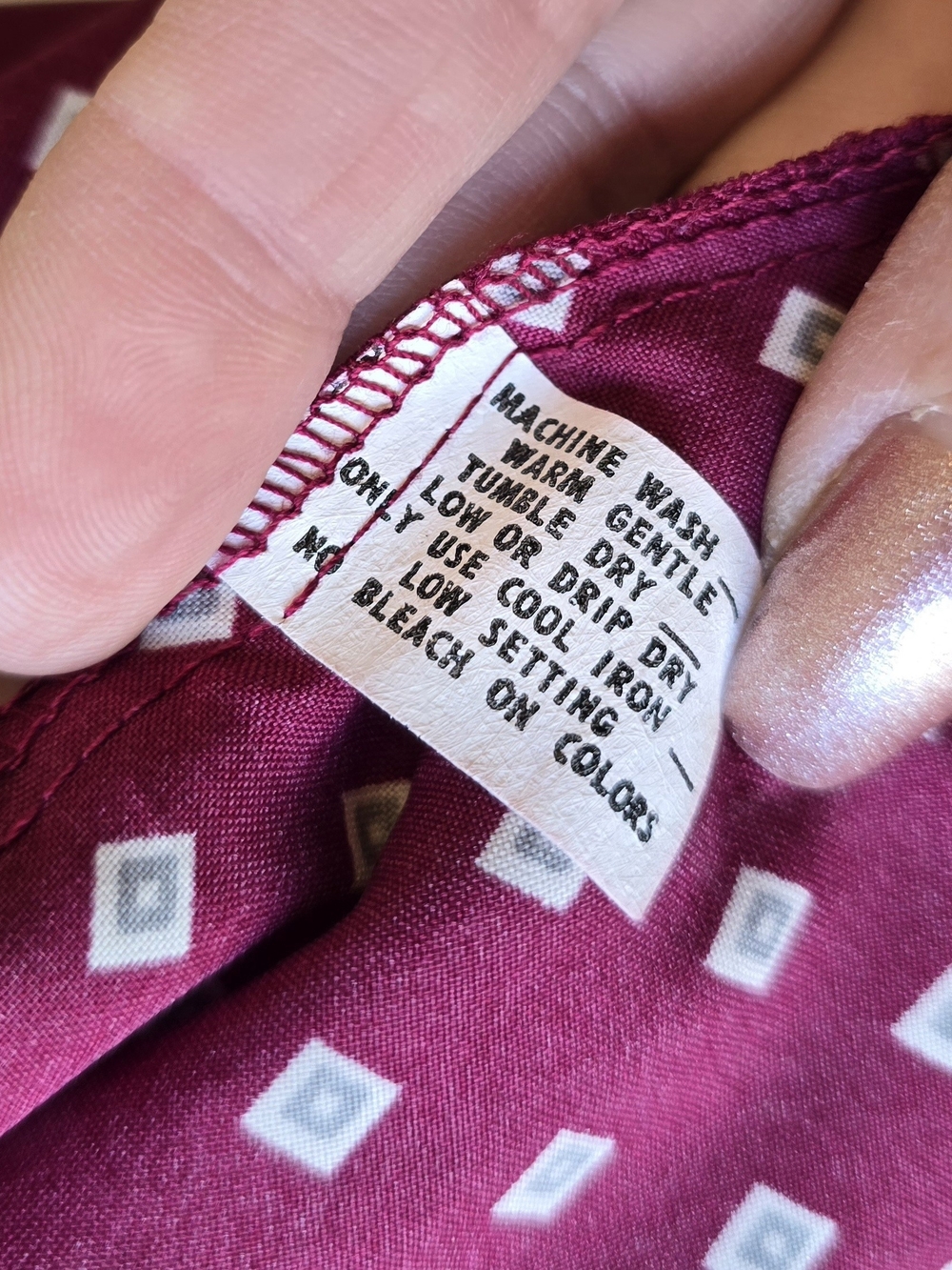 Vintage Russ Togs Diamond-Print Tie-Neck Blouse - Maroon - Picture 4 of 10